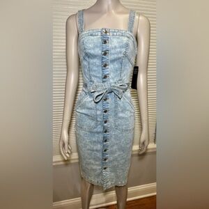 Guess Ella Apron Denim Midi Bodycon Stretch Button Down Belted Dress NWT Size 0